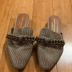 Kurt Geiger Tweed Chain Detail Mules Sz 37 US 6.5